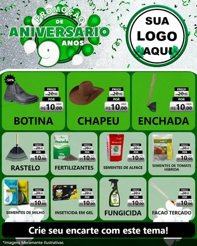 Modelo de Rede Social para Feed Instagram com o tema Promoção de Aniversário - 9 Anos para Agropecuária