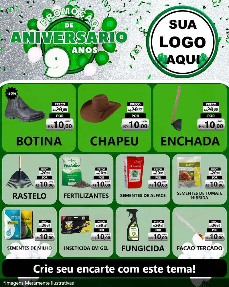 Modelo de Rede Social para Feed Instagram com o tema Promoção de Aniversário - 9 Anos para Agropecuária