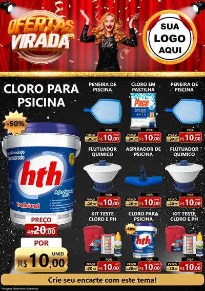 Modelo de Encarte para Encarte A4 Vertical com o tema Ofertas da Virada para Produtos para Piscina