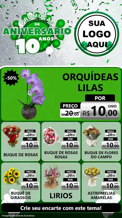 Modelo de Rede Social para Stories com o tema Promoção de Aniversário - 10 Anos para Floricultura e jardim