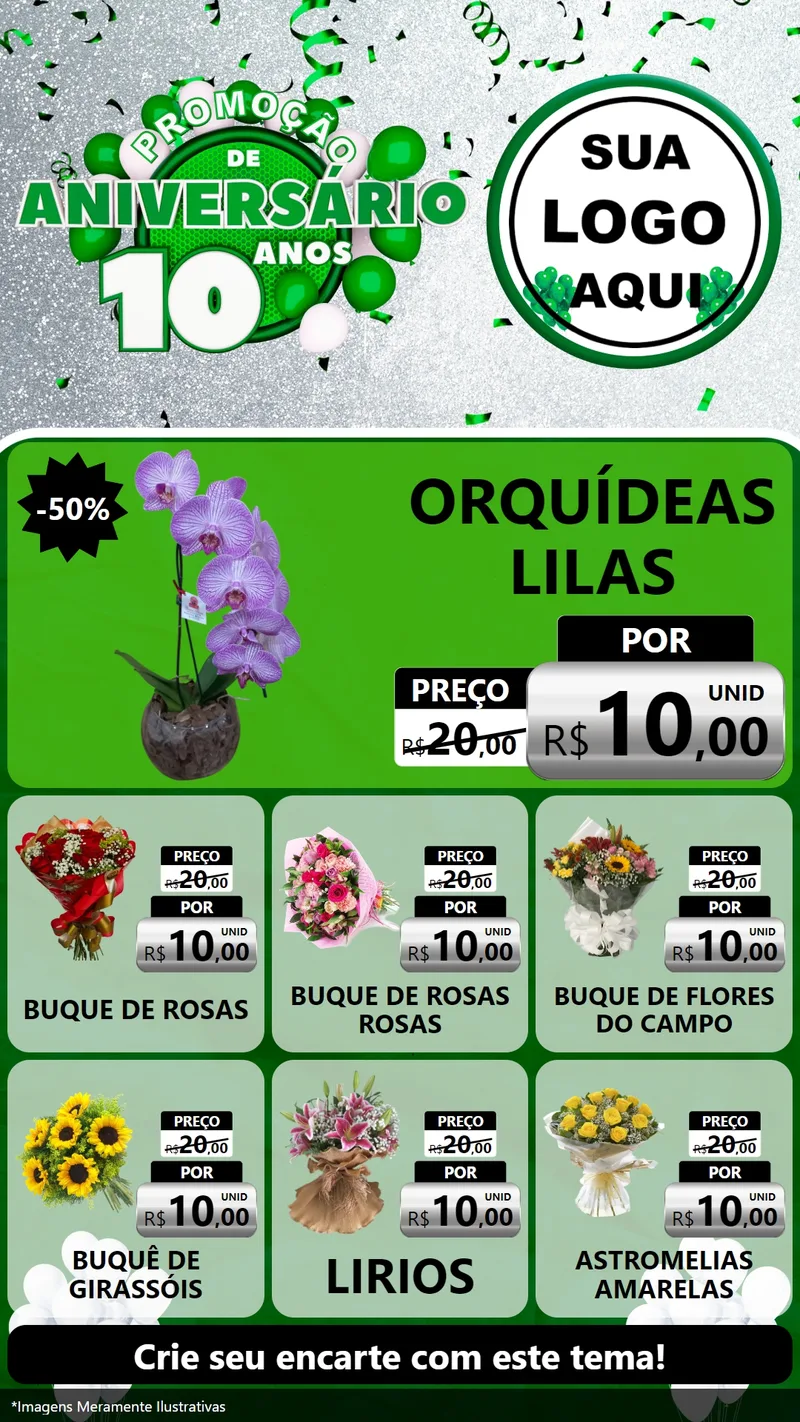 Modelo de Rede Social para Stories com o tema Promoção de Aniversário - 10 Anos para Floricultura e jardim