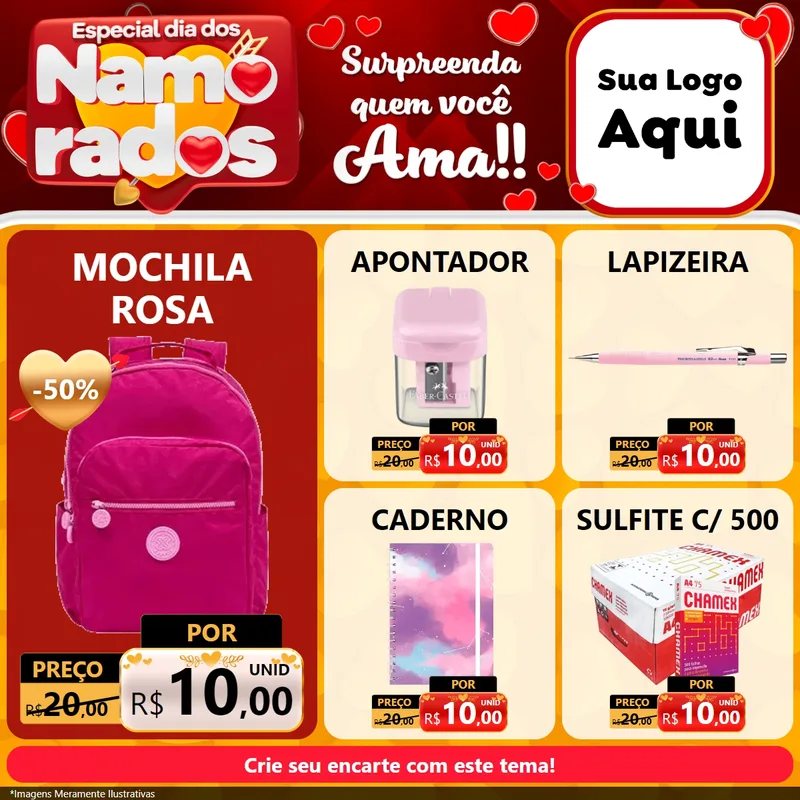 Modelo de Rede Social para Feed Facebook com o tema Especial Dia dos Namorados para Papelaria