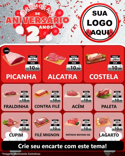 Modelo de Rede Social para Feed Instagram com o tema Promoção de Aniversário - 2 Anos para Açougue