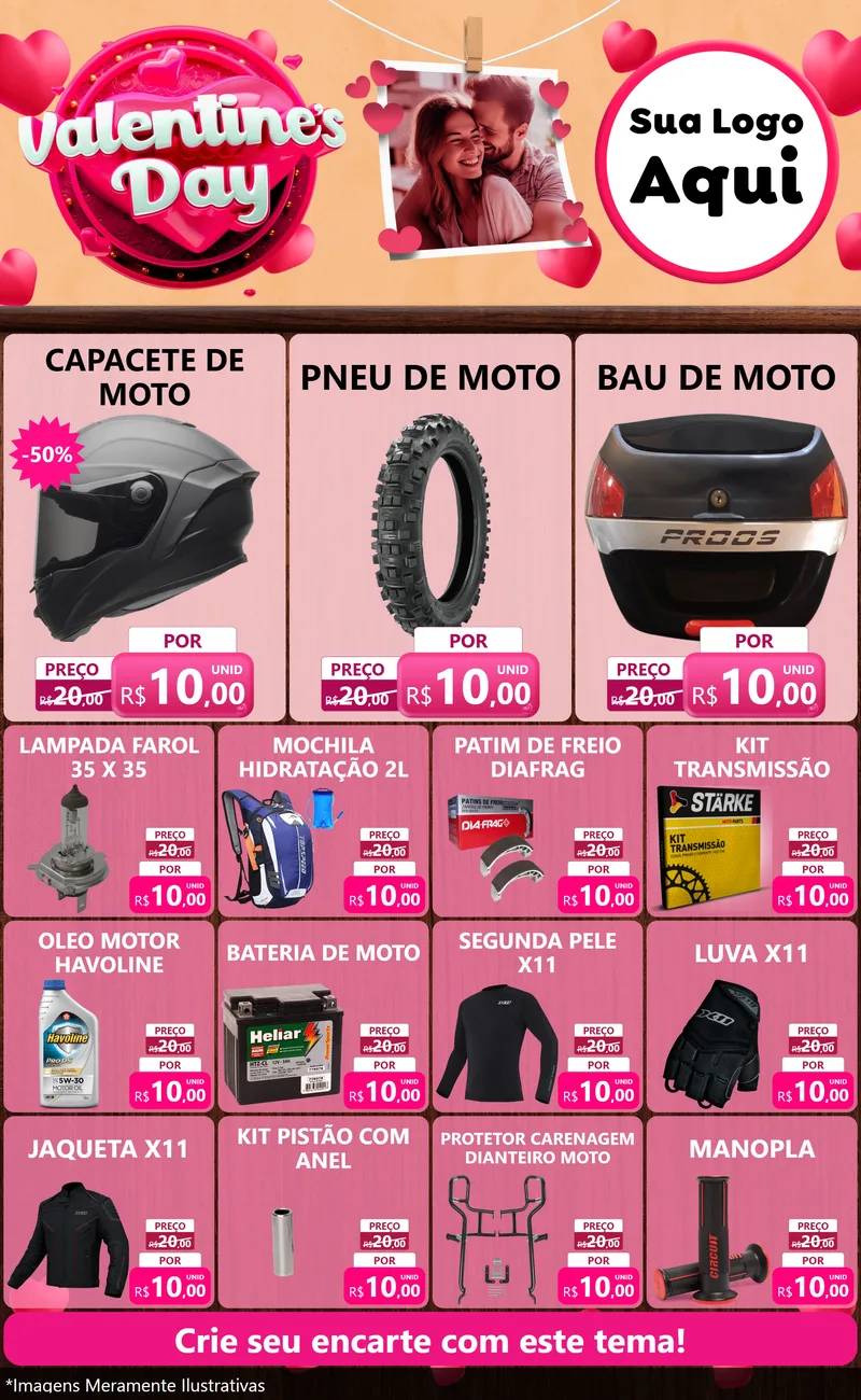 Modelo de Encarte para Encarte Grande com o tema Valentine's Day para Moto peças