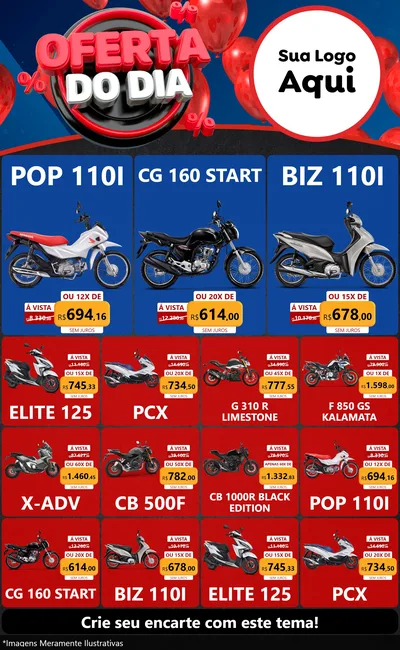 Modelo de Encarte para Encarte Grande com o tema Oferta do Dia para Concessionaria de Motos