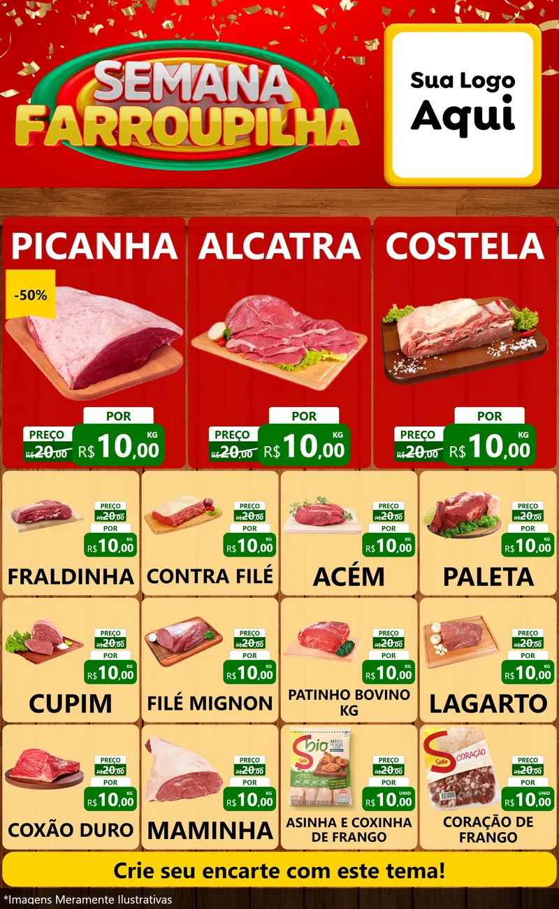 Modelo de Encarte para Encarte Grande com o tema Semana Farroupilha para Açougue