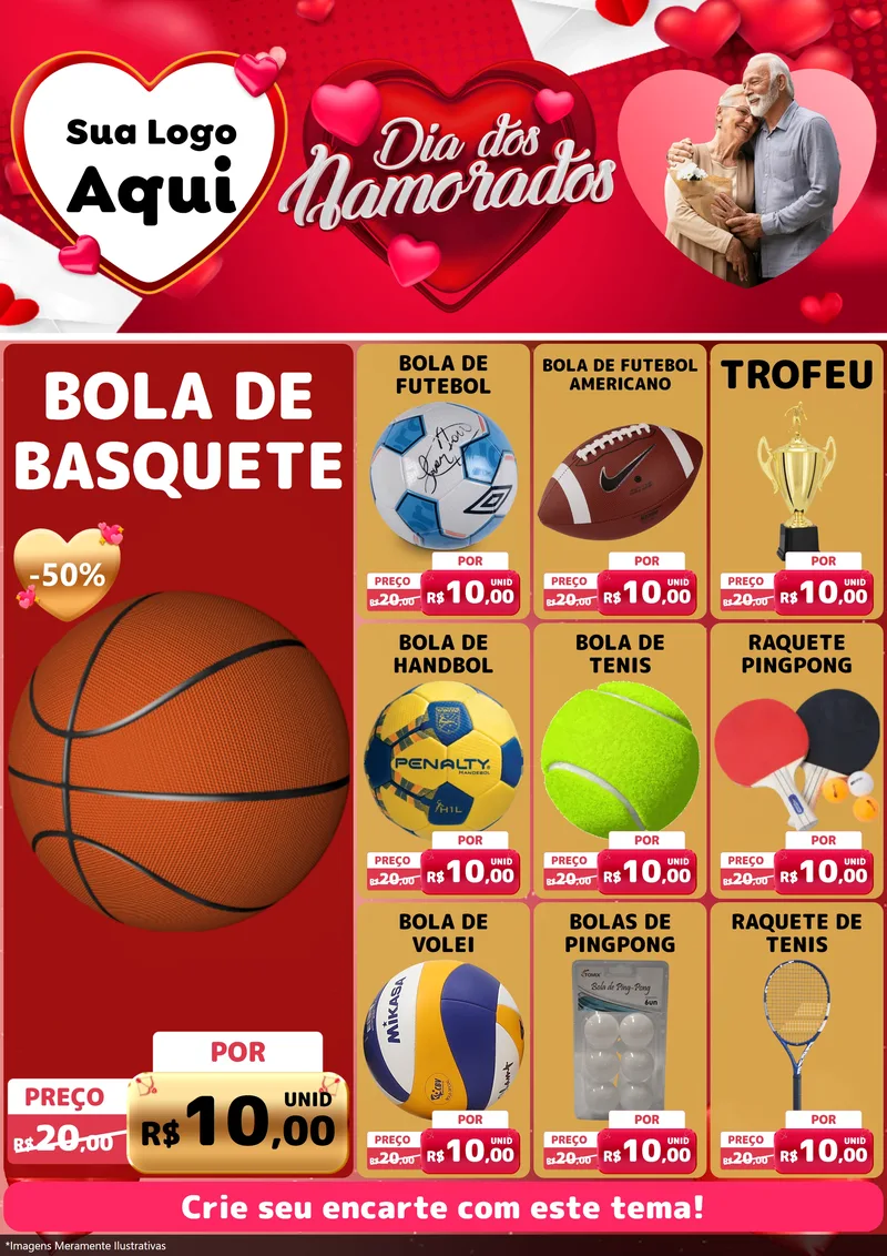 Modelo de Encarte para Encarte A4 Vertical com o tema Dia Dos Namorados para Artigos Esportivos