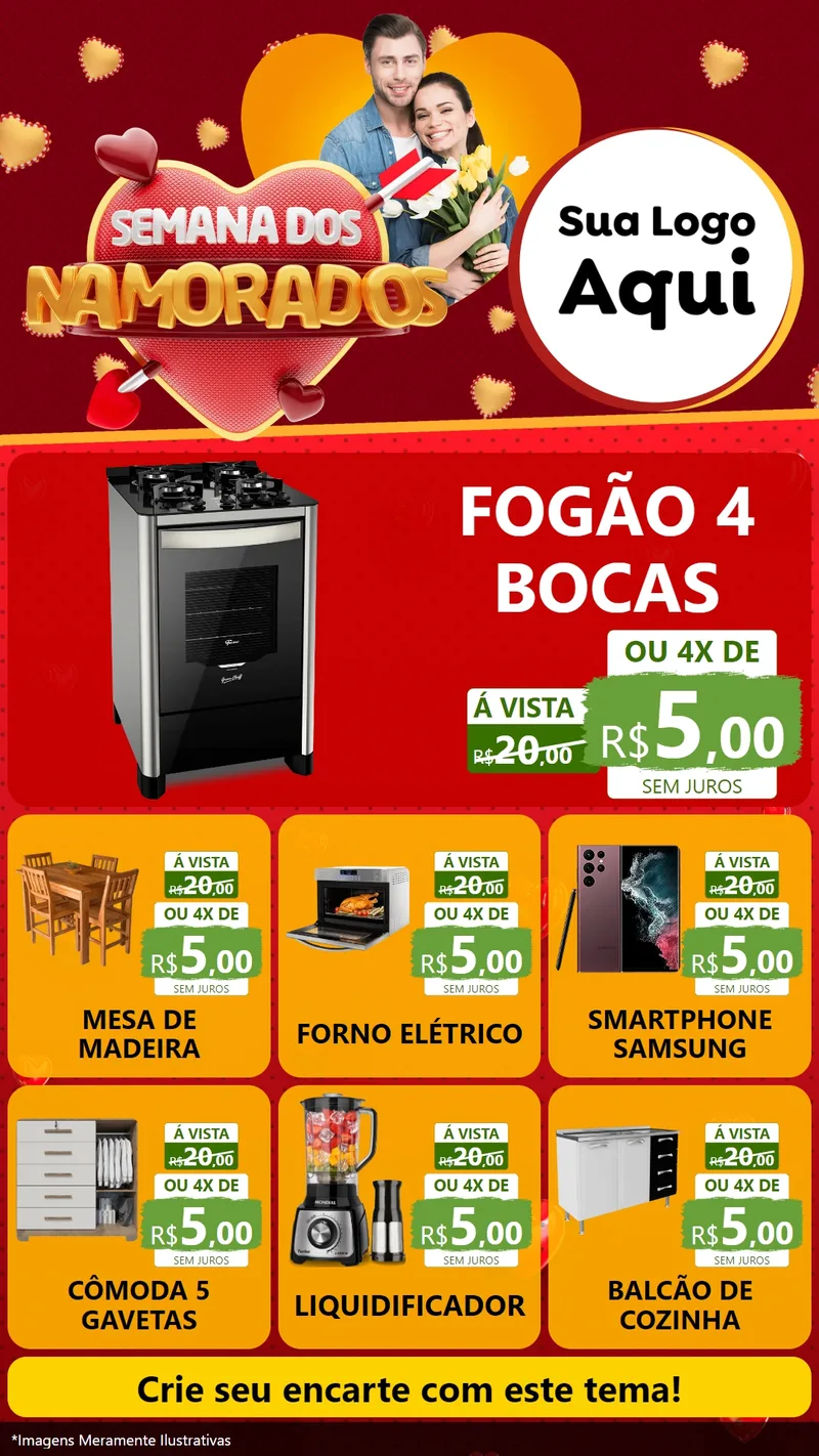 Modelo de Rede Social para Stories com o tema Semana dos Namorados para Móveis e Eletro