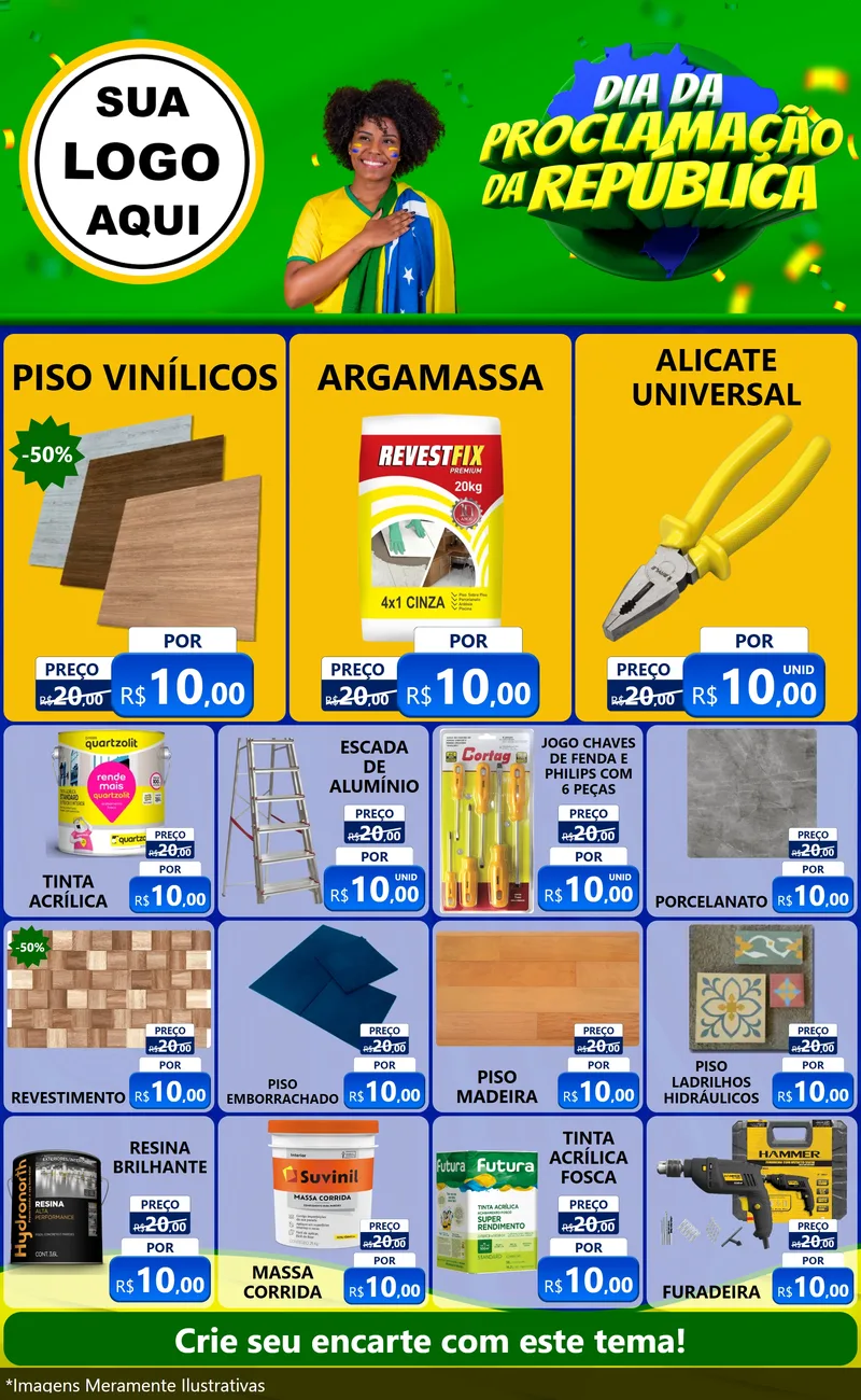 Modelo de Encarte para Encarte Grande com o tema Dia Da Proclamação Da República para Material para Construção