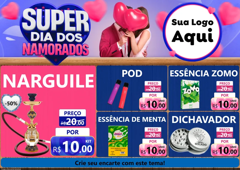 Modelo de Encarte para Encarte A4 Horizontal com o tema Super Dia dos Namorados para Tabacaria