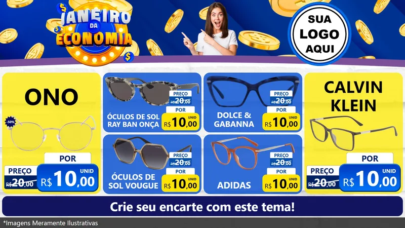 Modelo de TV para TV Horizontal com o tema Janeiro da Economia para Óticas