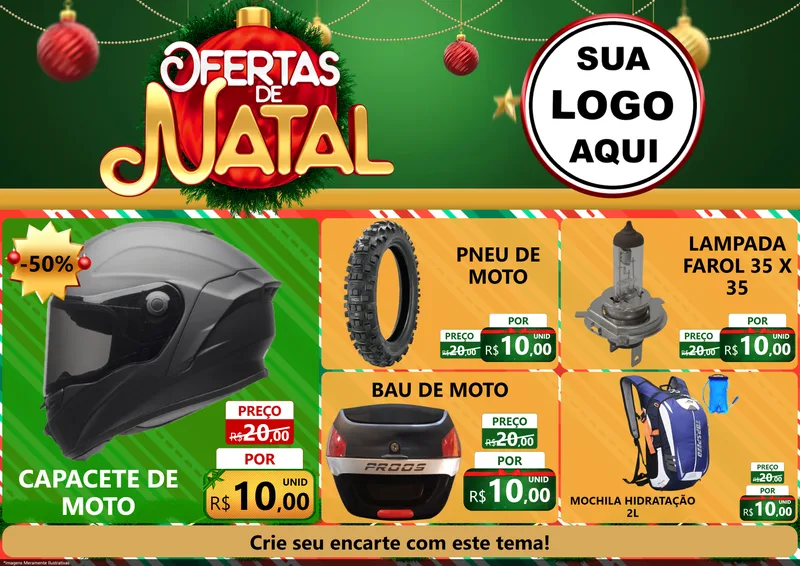 Modelo de Encarte para Encarte A4 Horizontal com o tema Ofertas de Natal para Moto peças