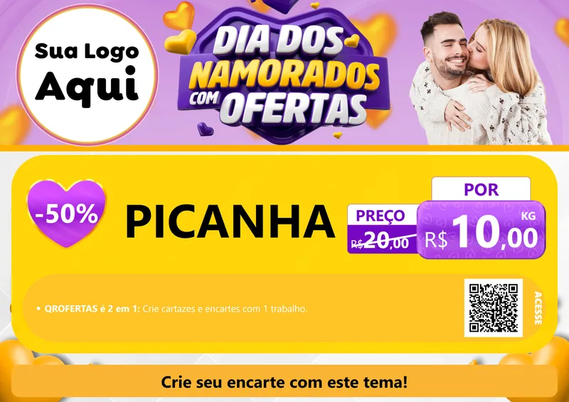 Modelo de Cartaz para Cartaz A4 Horizontal com o tema Dia Dos Namorados Com Ofertas para Açougue