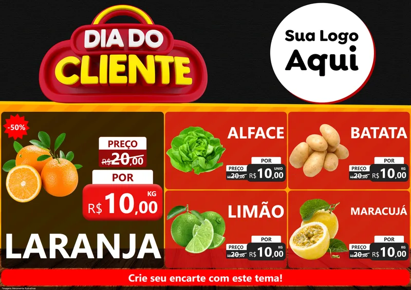 Modelo de Encarte para Encarte A4 Horizontal com o tema Dia do Cliente para Hortifrúti