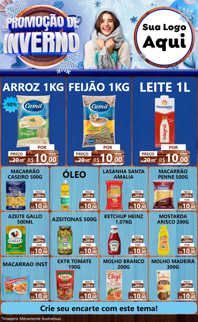 Modelo de Encarte para Encarte Grande com o tema Promoção de Inverno para Supermercado