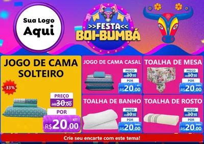 Modelo de Encarte para Encarte A4 Horizontal com o tema Festa Boi-Bumbá para Cama, Mesa e Banho