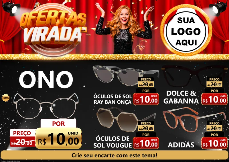 Modelo de Encarte para Encarte A4 Horizontal com o tema Ofertas da Virada para Óticas
