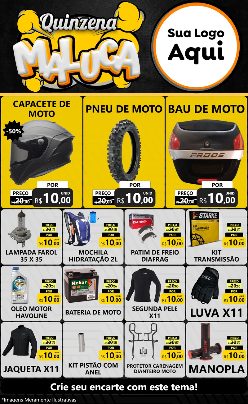 Modelo de Encarte para Encarte Grande com o tema Quinzena Maluca para Moto peças