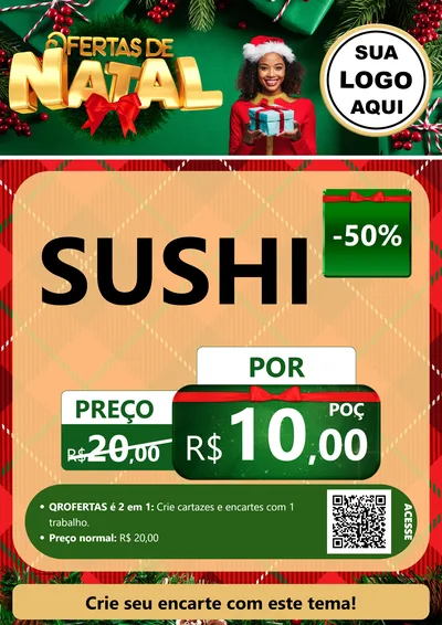 Modelo de Cartaz para Cartaz A4 Vertical com o tema Ofertas de Natal para Comida japonesa