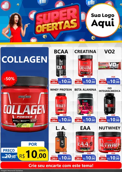 Modelo de Encarte para Encarte A4 Vertical com o tema Super Ofertas para Suplementos alimentares