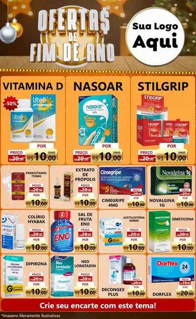 Modelo de Encarte para Encarte Grande com o tema Ofertas de Fim de Ano para Farmácia