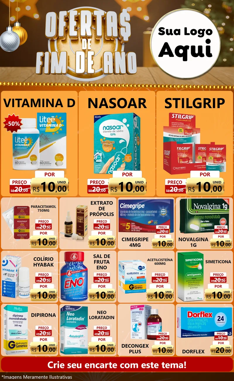 Modelo de Encarte para Encarte Grande com o tema Ofertas de Fim de Ano para Farmácia