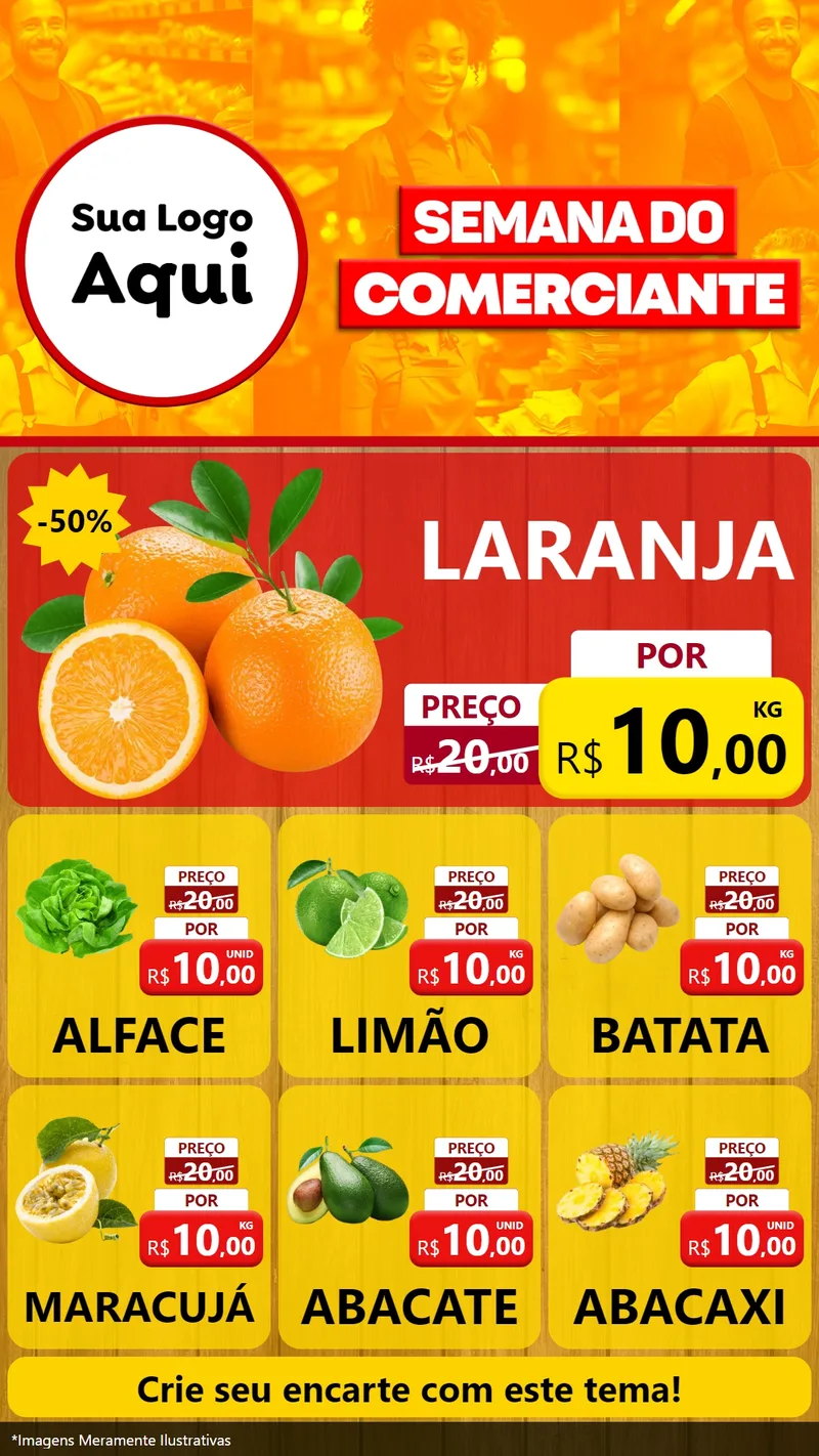 Modelo de Rede Social para Stories com o tema Semana do Comerciante para Hortifrúti