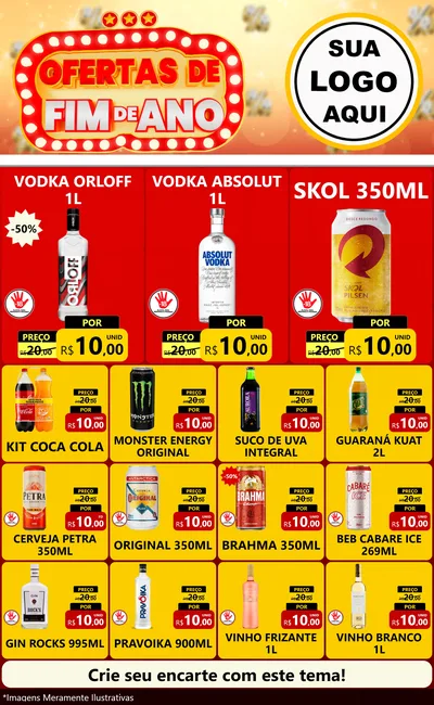 Modelo de Encarte para Encarte Grande com o tema Ofertas de Fim de Ano para Distribuidora de bebidas