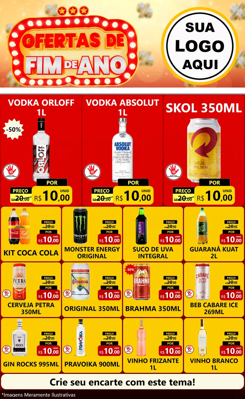 Modelo de Encarte para Encarte Grande com o tema Ofertas de Fim de Ano para Distribuidora de bebidas