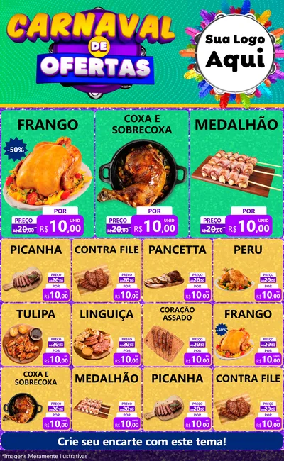 Modelo de Encarte para Encarte Grande com o tema Carnaval de Ofertas para Assados