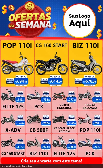 Modelo de Encarte para Encarte Grande com o tema Ofertas Da Semana para Concessionaria de Motos