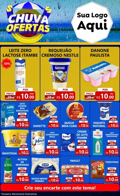 Modelo de Encarte para Encarte Grande com o tema Chuva de Ofertas para Frios e Laticínios