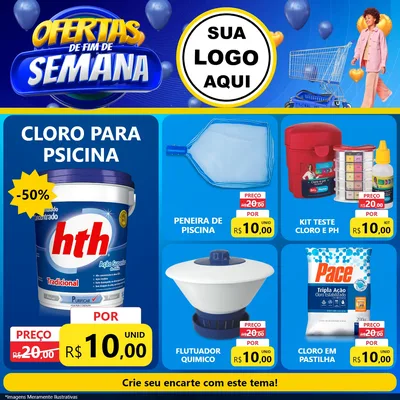 Modelo de Rede Social para Feed Facebook com o tema Ofertas de Fim de Semana para Produtos para Piscina