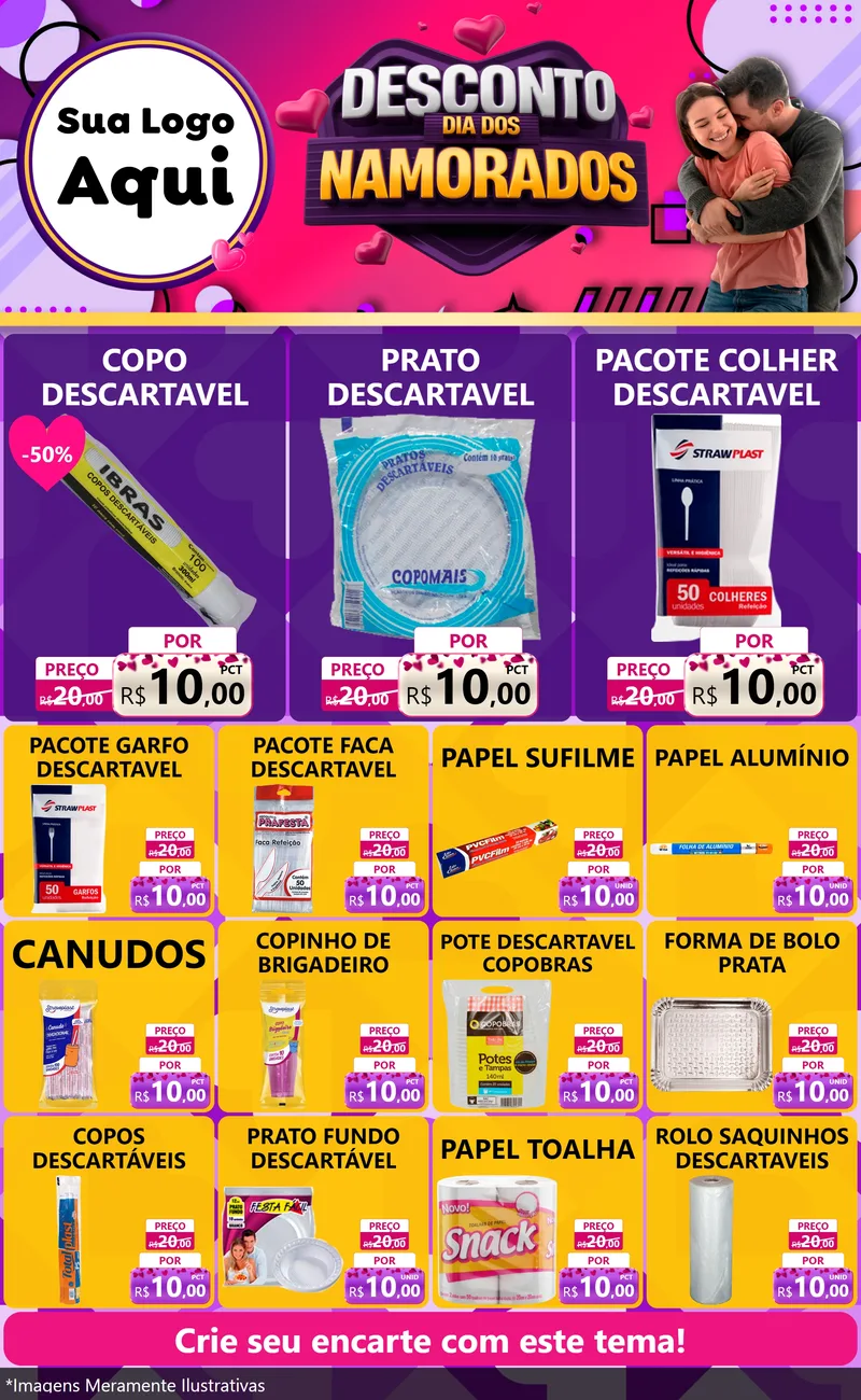 Modelo de Encarte para Encarte Grande com o tema Desconto Dia dos Namorados para Embalagens