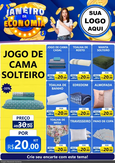 Modelo de Encarte para Encarte A4 Vertical com o tema Janeiro da Economia para Cama, Mesa e Banho