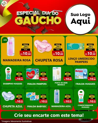 Modelo de Rede Social para Feed Instagram com o tema Especial Dia do Gaúcho para Bebês