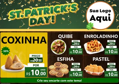 Modelo de Encarte para Encarte A4 Horizontal com o tema St Patriks Day para Salgadaria