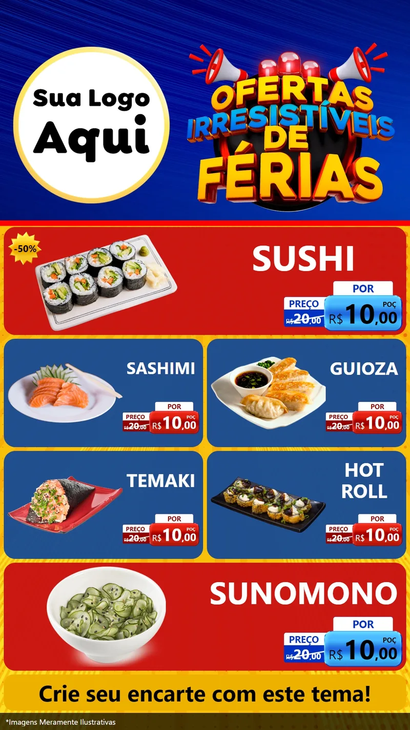 Modelo de TV para TV Vertical com o tema Ofertas Irresistíveis de Férias para Comida japonesa