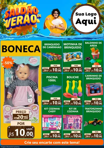 Modelo de Encarte para Encarte A4 Vertical com o tema Saldão de Verão para Brinquedos