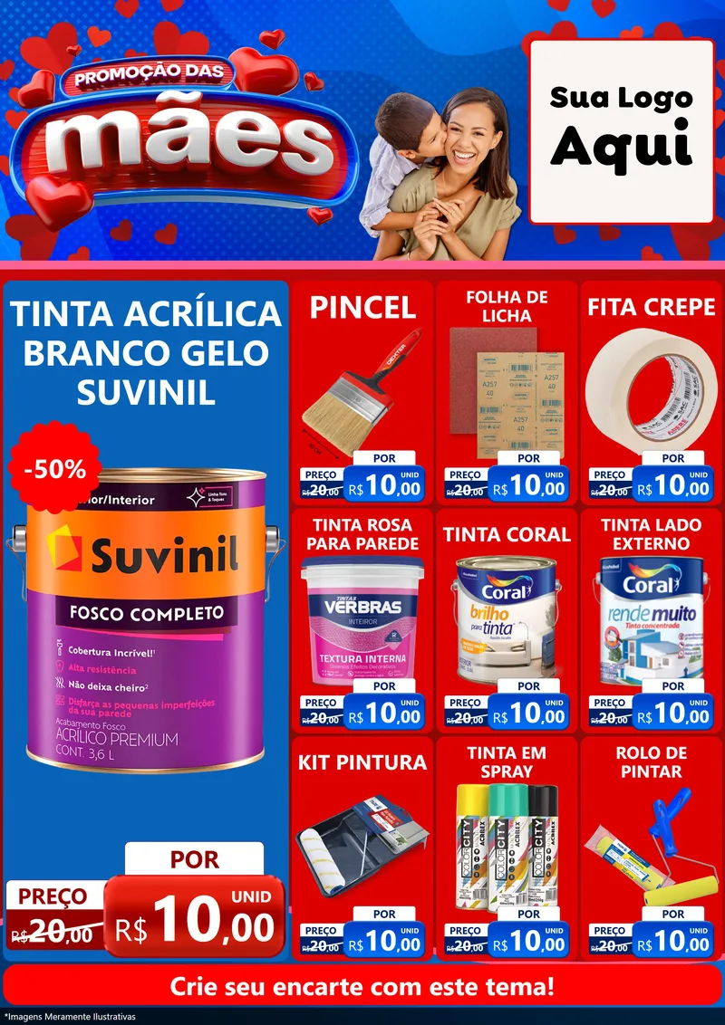 Modelo de Encarte para Encarte A4 Vertical com o tema Promoção das Mães para Tintas e Ferramentas