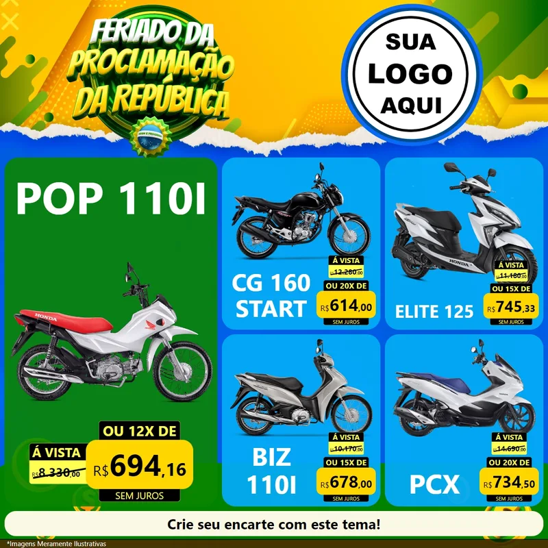 Modelo de Rede Social para Feed Facebook com o tema Feriado da Proclamação da República para Concessionaria de Motos