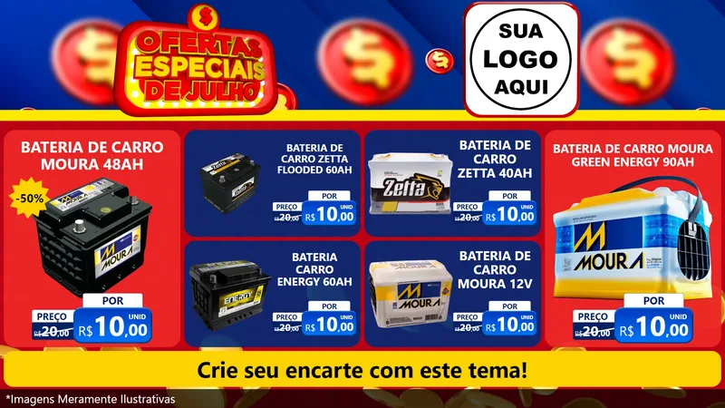Modelo de TV para TV Horizontal com o tema Ofertas Especiais de Julho para Baterias Elétricas