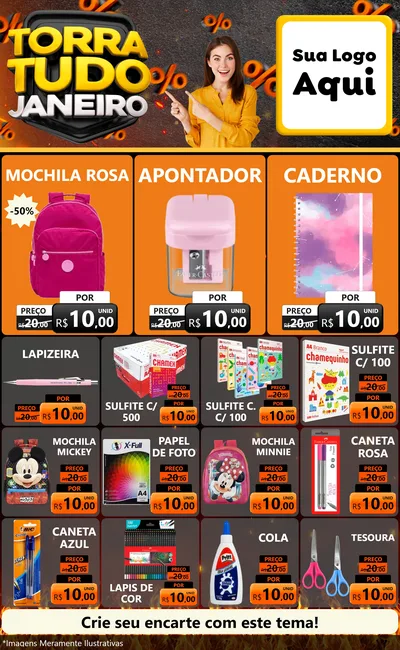 Modelo de Encarte para Encarte Grande com o tema Torra Tudo Janeiro para Papelaria
