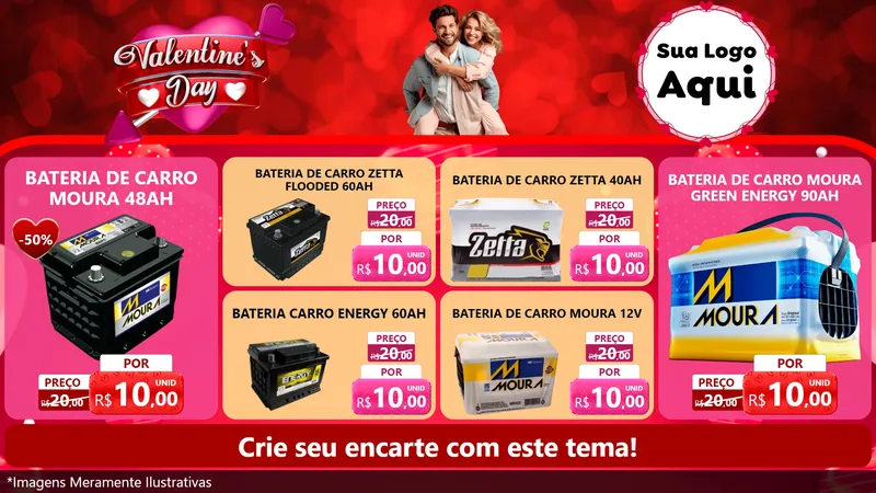 Modelo de TV para TV Horizontal com o tema Valentine's Day para Baterias Elétricas