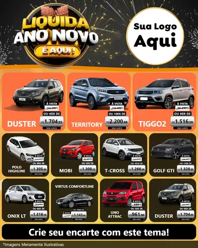 Modelo de Rede Social para Feed Instagram com o tema Liquida Ano Novo É Aqui! para Concessionaria de Carros