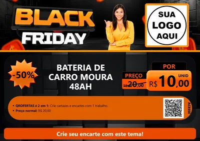 Modelo de Cartaz para Cartaz A4 Horizontal com o tema Black Friday para Baterias Elétricas