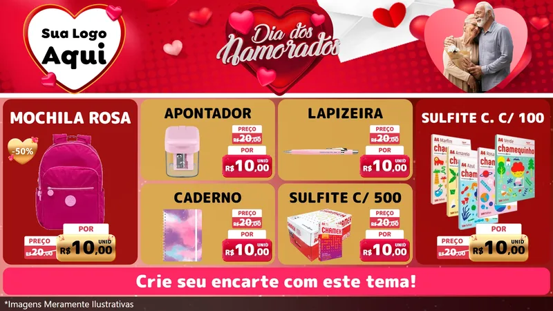 Modelo de TV para TV Horizontal com o tema Dia Dos Namorados para Papelaria