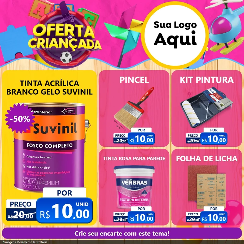 Modelo de Rede Social para Feed Facebook com o tema Oferta da Criançada para Tintas e Ferramentas