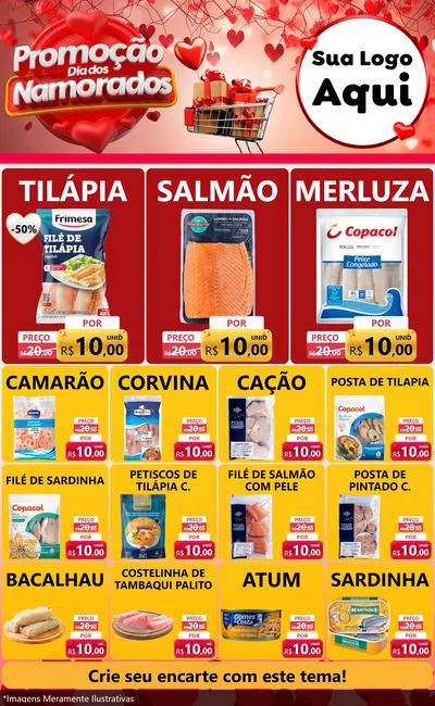 Modelo de Encarte para Encarte Grande com o tema Promoção Dia dos Namorados para Peixaria