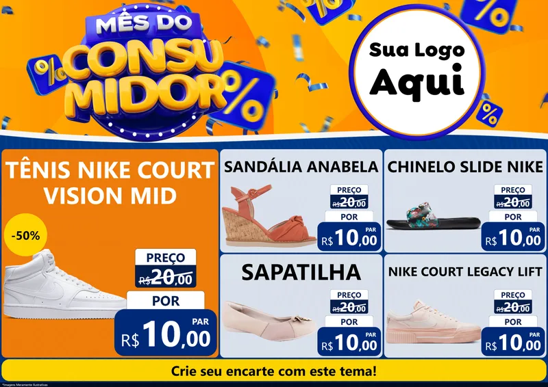 Modelo de Encarte para Encarte A4 Horizontal com o tema Mês do Consumidor para Calçados